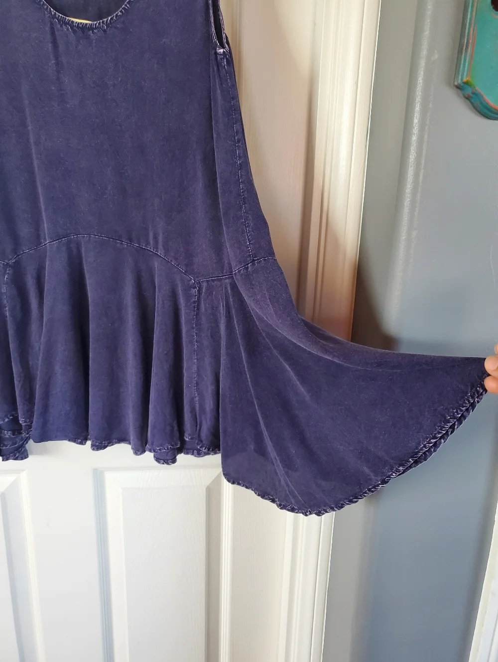 Peplum Drop-waist Tank Top Indigo-wash Flowy Bohemian Beachy Summer Medium